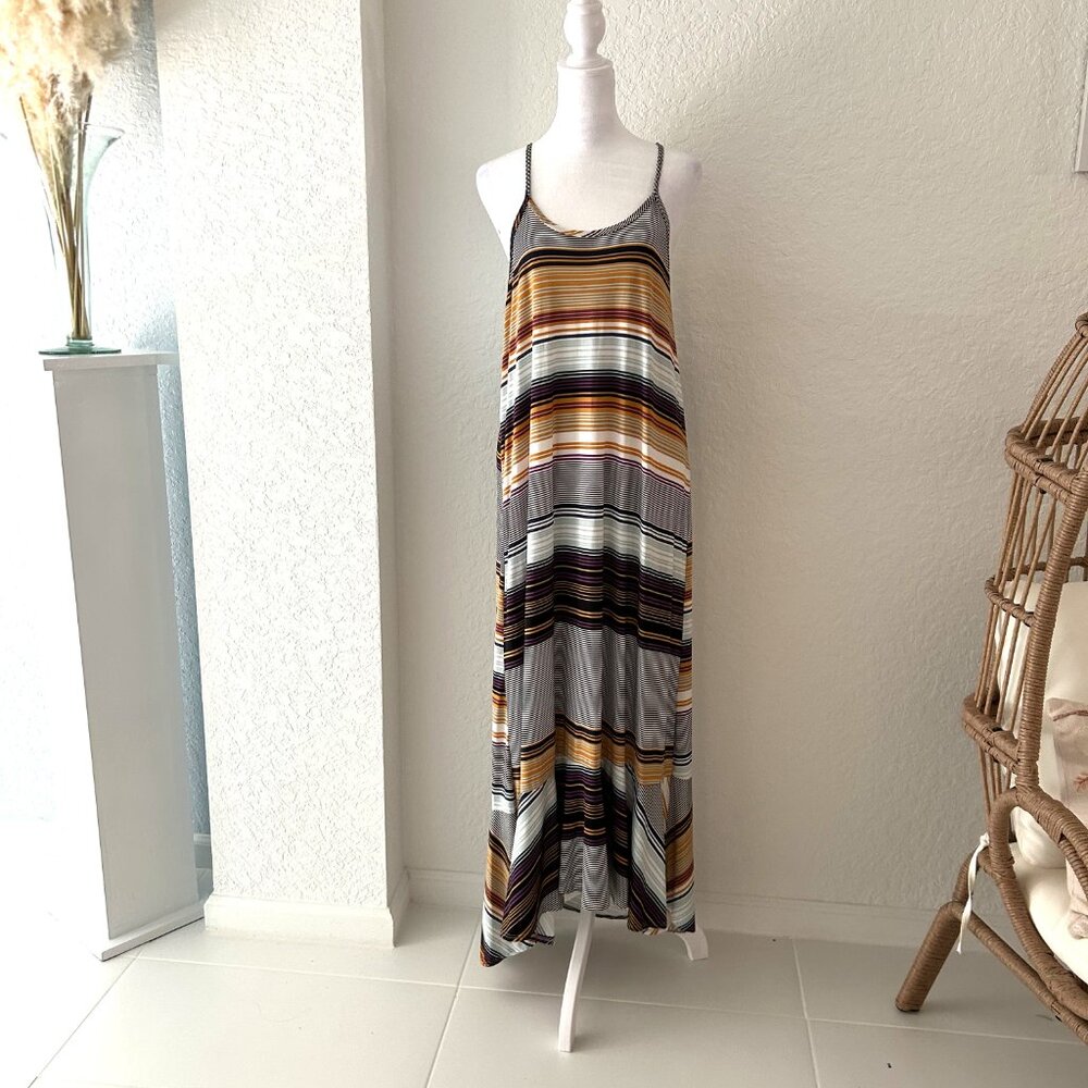 Coco & Main Striped Racerback High-Low Maxi Dress